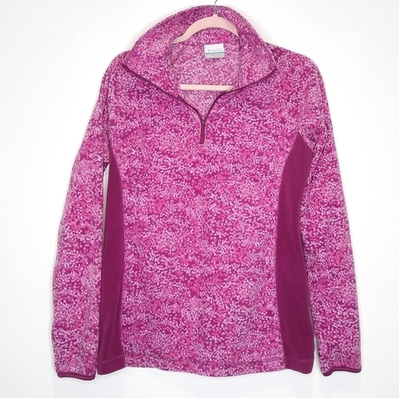 Columbia Magenta Pink Patterned Pull Over Quarter Zip Fleece Jacket L - Picture 2 of 6